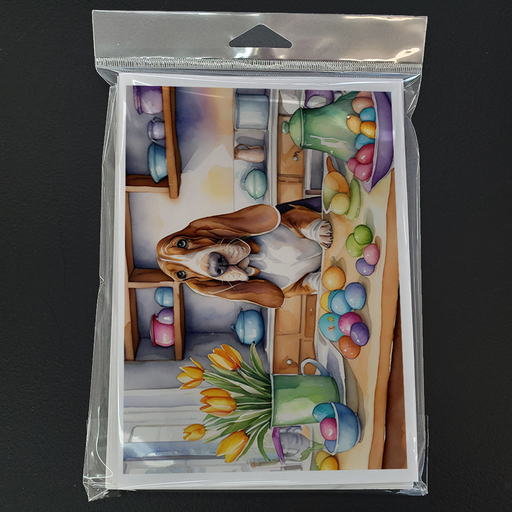 Decorating Easter Basset Hound Greeting Cards Pack of 8 Blank Cards with Envelopes Whimsical A7 Size 5x7