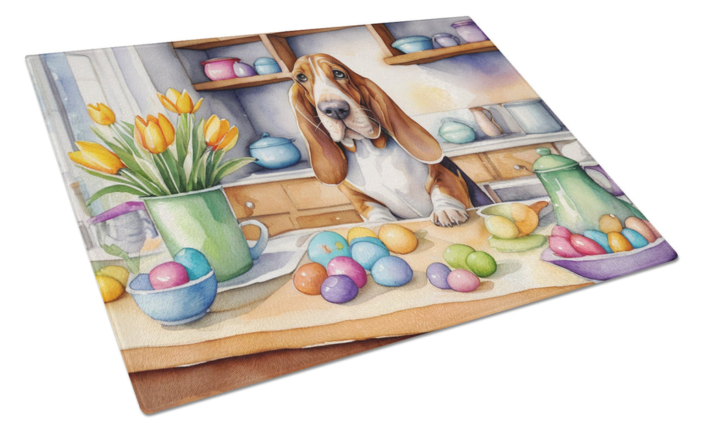 Decorating Easter Basset Hound Cutting Board Tempered Glass Kitchen Cutting Surface, Heat Resistant Chopping, Non-Slip Feet, Food Prep & Serving