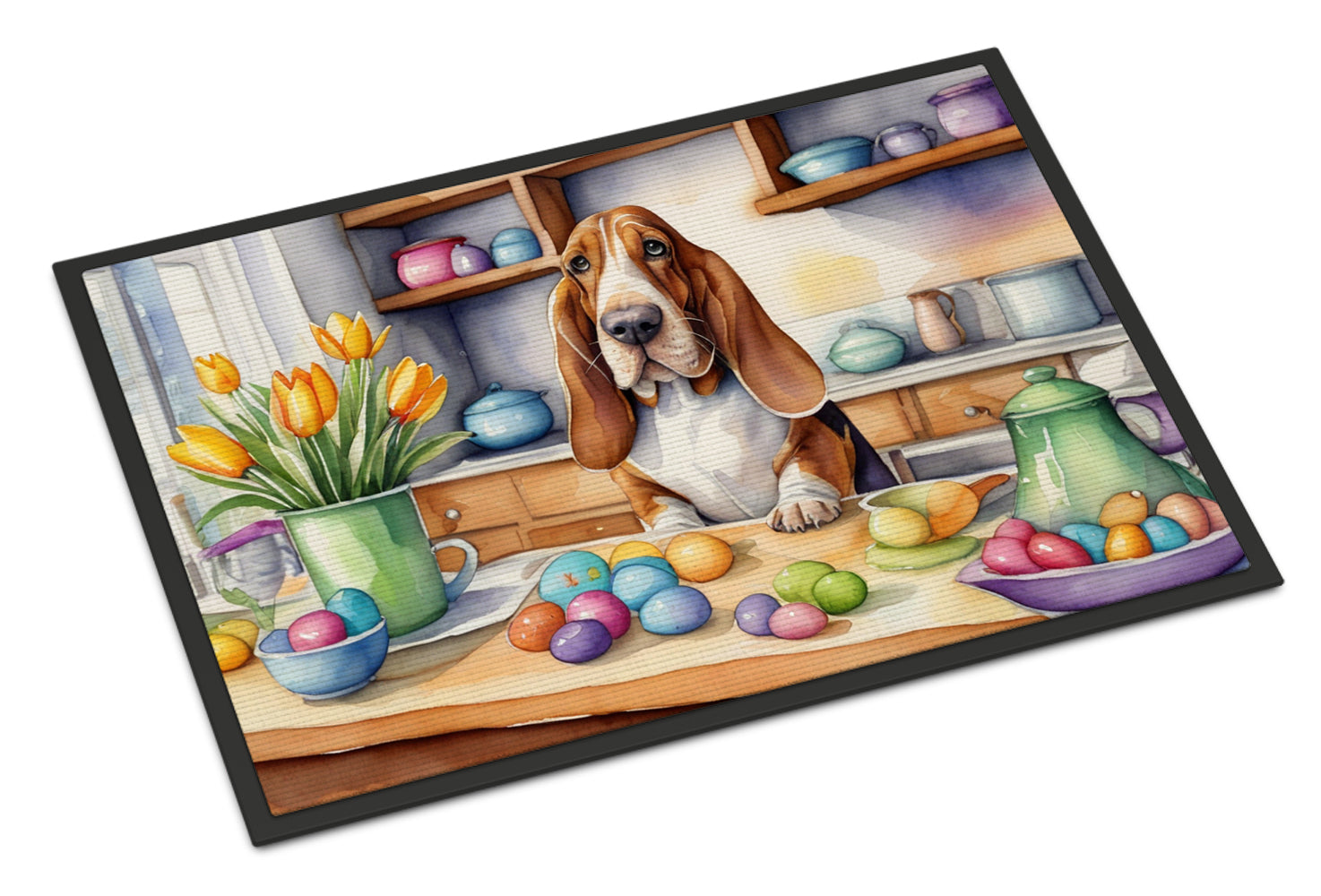 Decorating Easter Basset Hound Doormat Indoor Outdoor 18H X 27W Front Door Mat Rugs for Entryway, Non Slip Washable