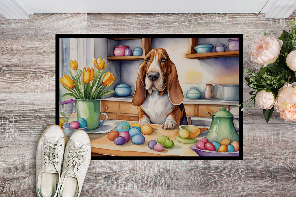 Decorating Easter Basset Hound Doormat Indoor Outdoor 18H X 27W Front Door Mat Rugs for Entryway, Non Slip Washable