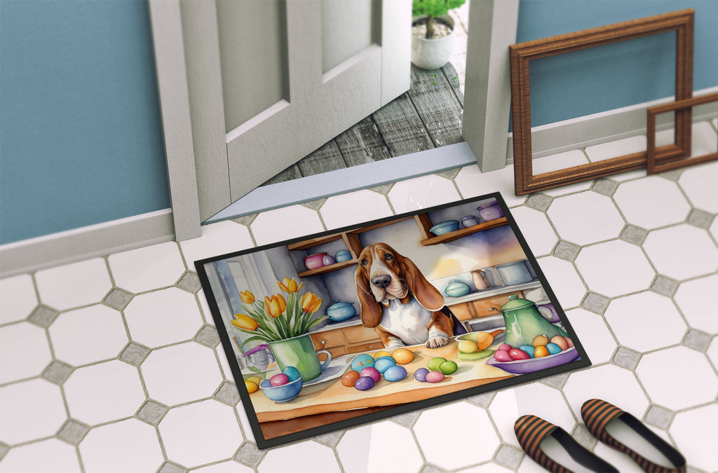 Decorating Easter Basset Hound Doormat Indoor Outdoor 18H X 27W Front Door Mat Rugs for Entryway, Non Slip Washable