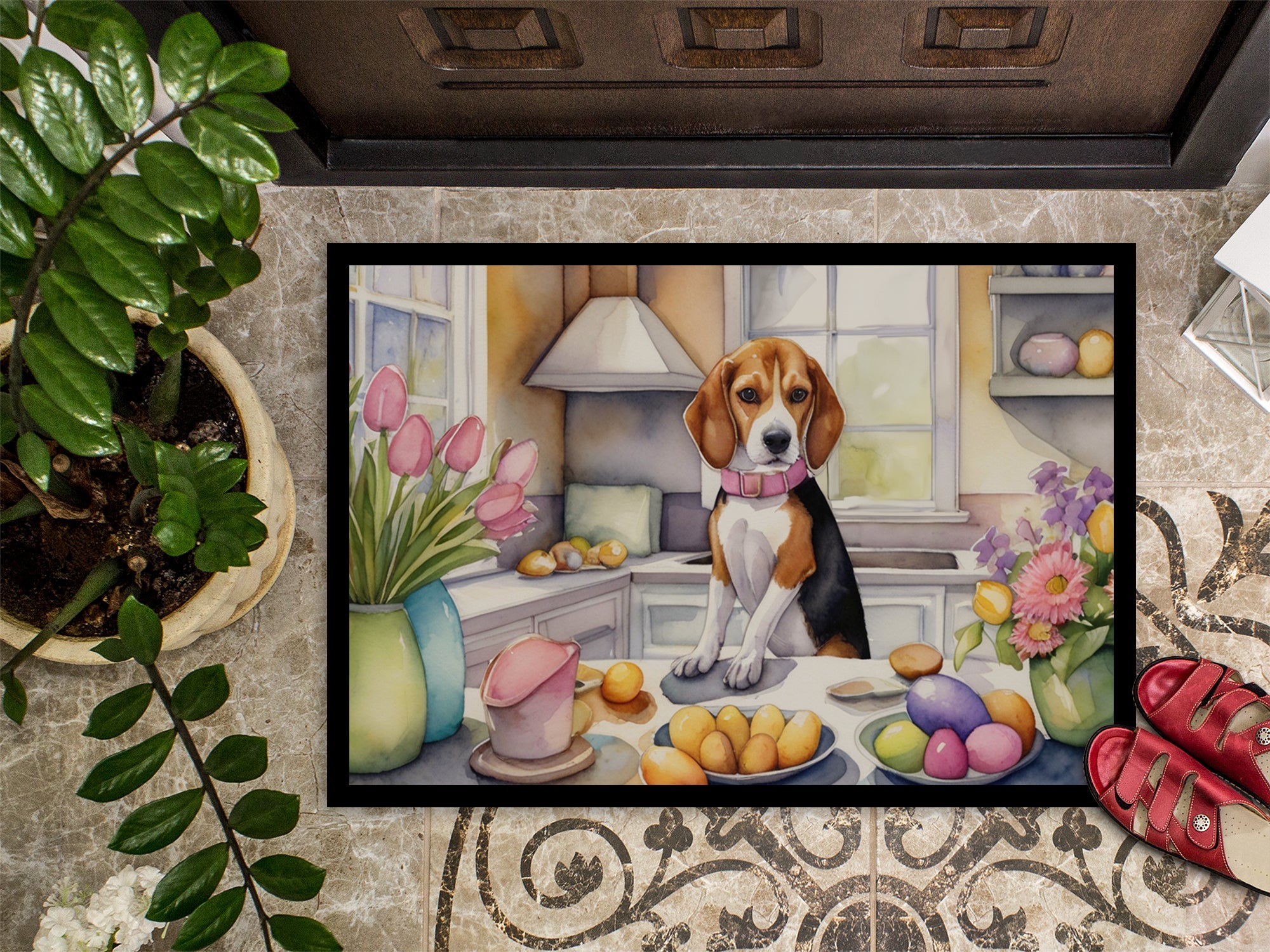 Decorating Easter Beagle Doormat Indoor Outdoor 18H X 27W Front Door Mat Rugs for Entryway, Non Slip Washable