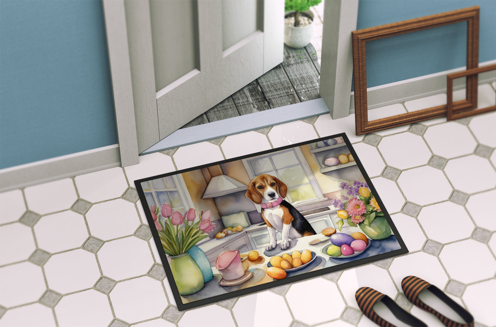 Decorating Easter Beagle Doormat Indoor Outdoor 18H X 27W Front Door Mat Rugs for Entryway, Non Slip Washable