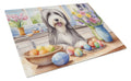 Decorating Easter Bearded Collie Cutting Board Tempered Glass Kitchen Cutting Surface, Heat Resistant Chopping, Non-Slip Feet, Food Prep & Serving