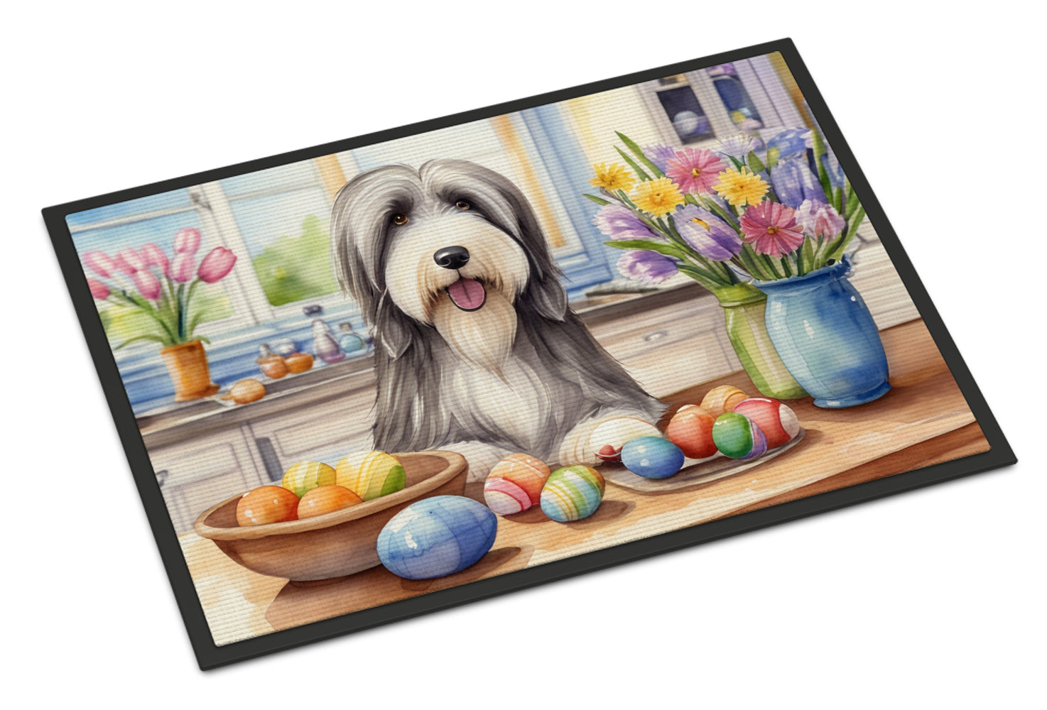 Decorating Easter Bearded Collie Doormat Indoor Outdoor 18H X 27W Front Door Mat Rugs for Entryway, Non Slip Washable