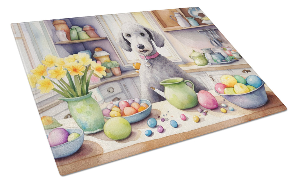 Decorating Easter Bedlington Terrier Cutting Board Tempered Glass Kitchen Cutting Surface, Heat Resistant Chopping, Non-Slip Feet, Food Prep & Serving