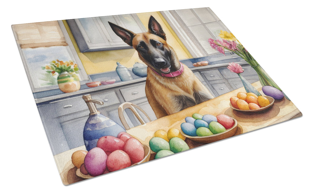 Decorating Easter Belgian Malinois Cutting Board Tempered Glass Kitchen Cutting Surface, Heat Resistant Chopping, Non-Slip Feet, Food Prep & Serving