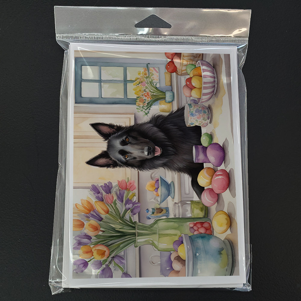 Decorating Easter Belgian Sheepdog Greeting Cards Pack of 8 Blank Cards with Envelopes Whimsical A7 Size 5x7