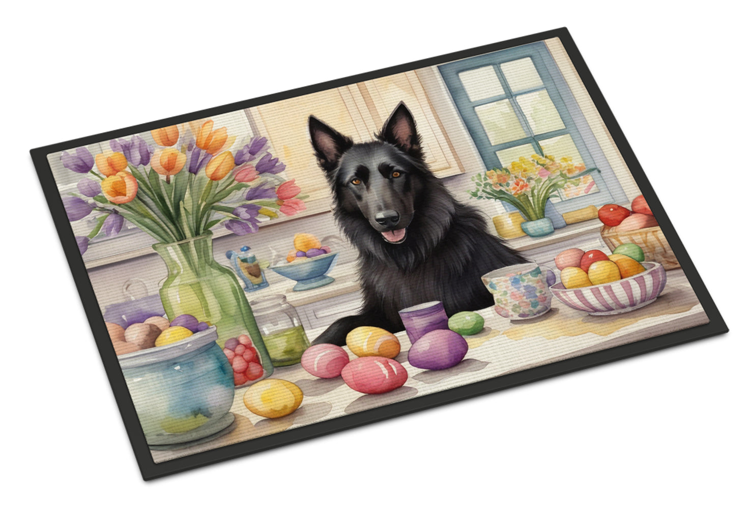 Decorating Easter Belgian Sheepdog Doormat Indoor Outdoor 18H X 27W Front Door Mat Rugs for Entryway, Non Slip Washable
