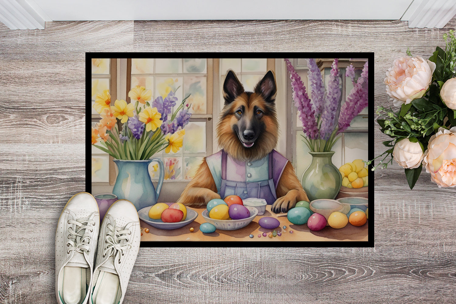 Decorating Easter Belgian Tervuren Doormat Indoor Outdoor 18H X 27W Front Door Mat Rugs for Entryway, Non Slip Washable
