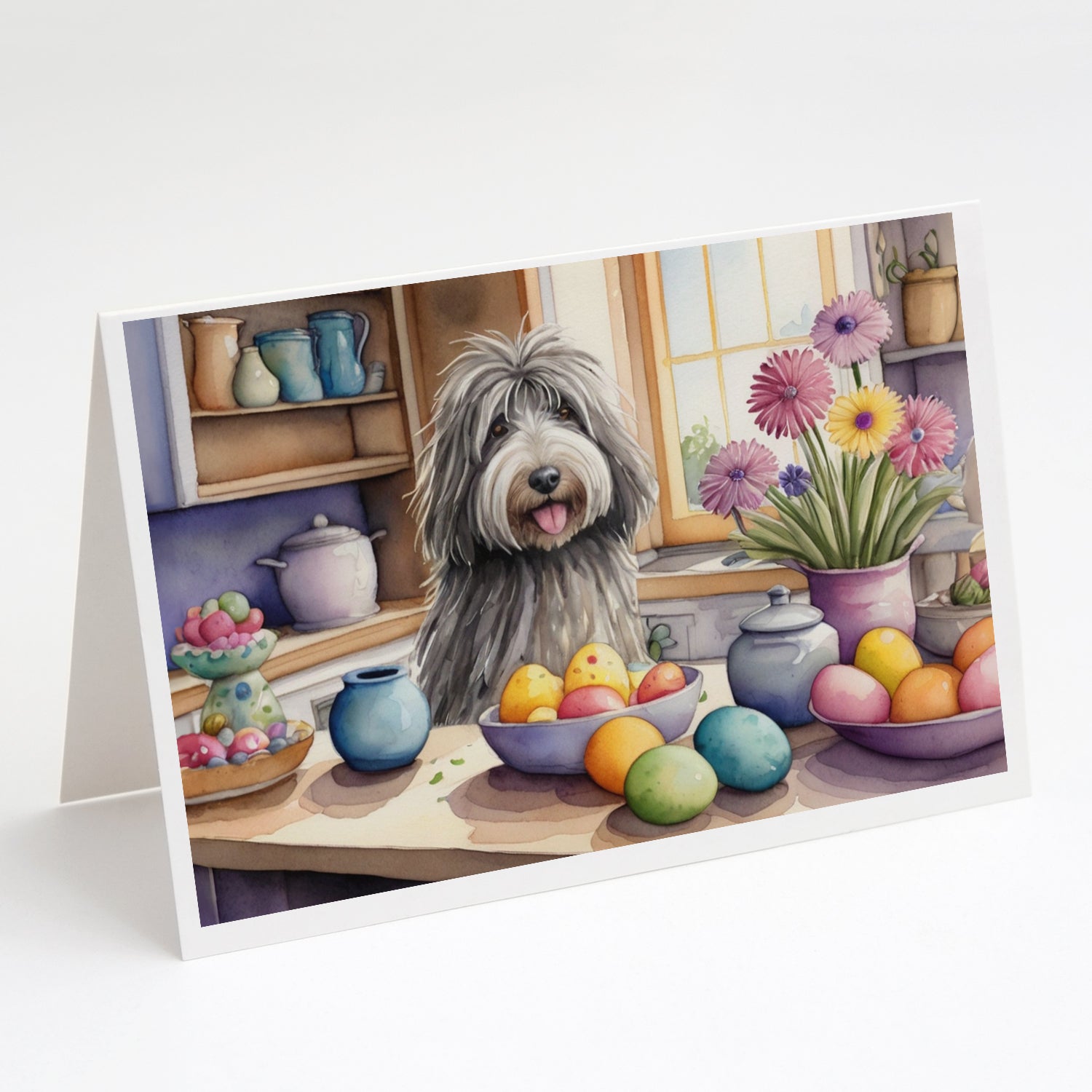 Decorating Easter Bergamasco Sheepdog Greeting Cards Pack of 8 Blank Cards with Envelopes Whimsical A7 Size 5x7