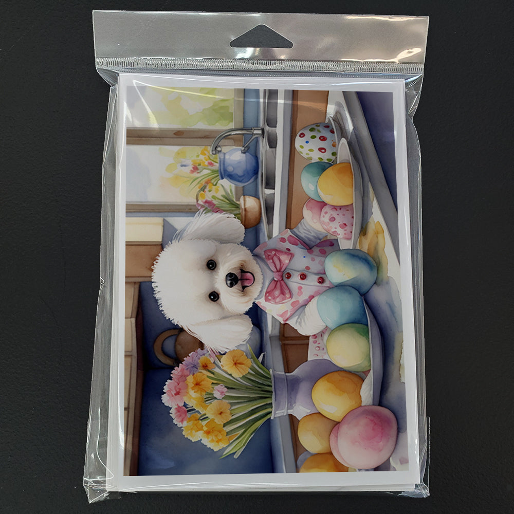 Decorating Easter Bichon Frise Greeting Cards Pack of 8 Blank Cards with Envelopes Whimsical A7 Size 5x7