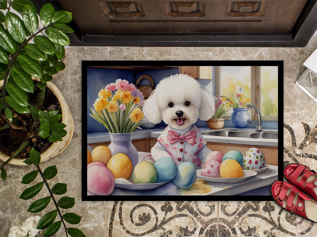 Decorating Easter Bichon Frise Doormat Indoor Outdoor 24H X 36W Front Door Mat Rugs for Entryway, Non Slip Washable Low Pile,