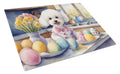 Decorating Easter Bichon Frise Cutting Board Tempered Glass Kitchen Cutting Surface, Heat Resistant Chopping, Non-Slip Feet, Food Prep & Serving