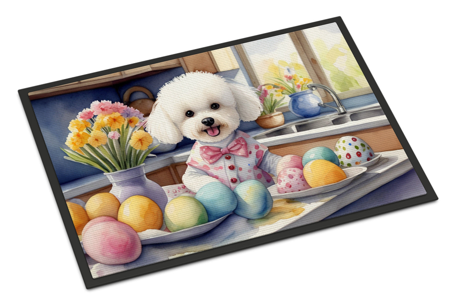 Decorating Easter Bichon Frise Doormat Indoor Outdoor 18H X 27W Front Door Mat Rugs for Entryway, Non Slip Washable