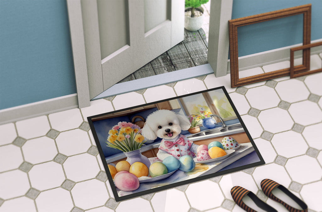Decorating Easter Bichon Frise Doormat Indoor Outdoor 18H X 27W Front Door Mat Rugs for Entryway, Non Slip Washable