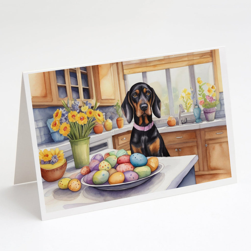 Decorating Easter Black and Tan Coonhound Greeting Cards Pack of 8 Blank Cards with Envelopes Whimsical A7 Size 5x7