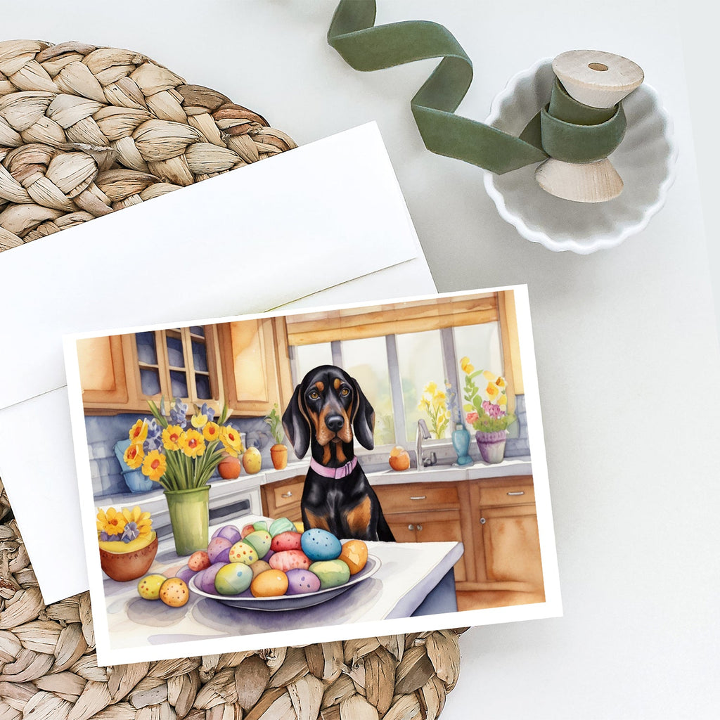 Decorating Easter Black and Tan Coonhound Greeting Cards Pack of 8 Blank Cards with Envelopes Whimsical A7 Size 5x7