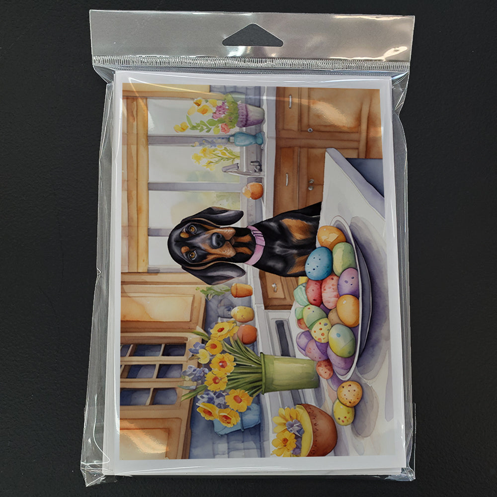 Decorating Easter Black and Tan Coonhound Greeting Cards Pack of 8 Blank Cards with Envelopes Whimsical A7 Size 5x7