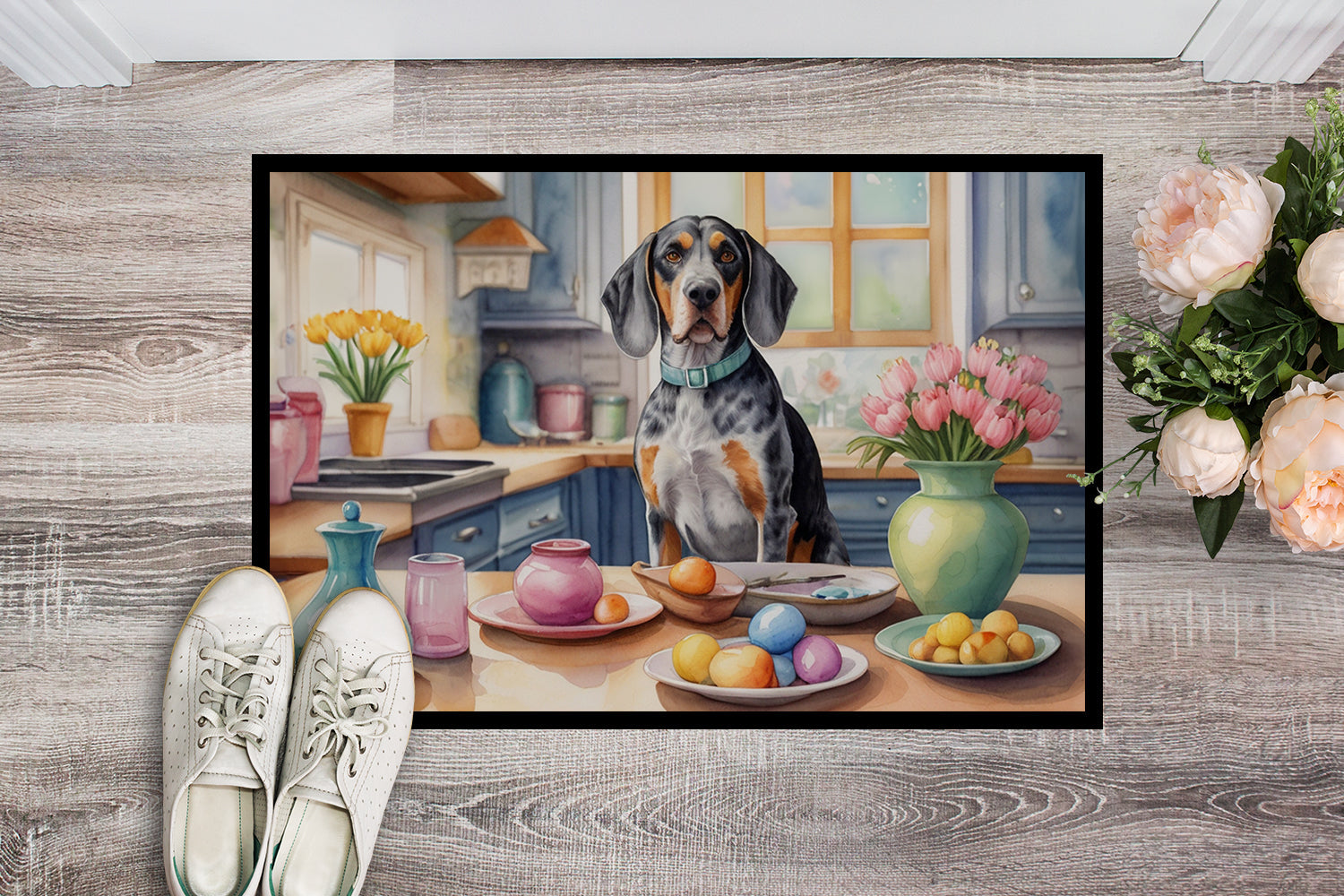 Decorating Easter Bluetick Coonhound Doormat Indoor Outdoor 18H X 27W Front Door Mat Rugs for Entryway, Non Slip Washable