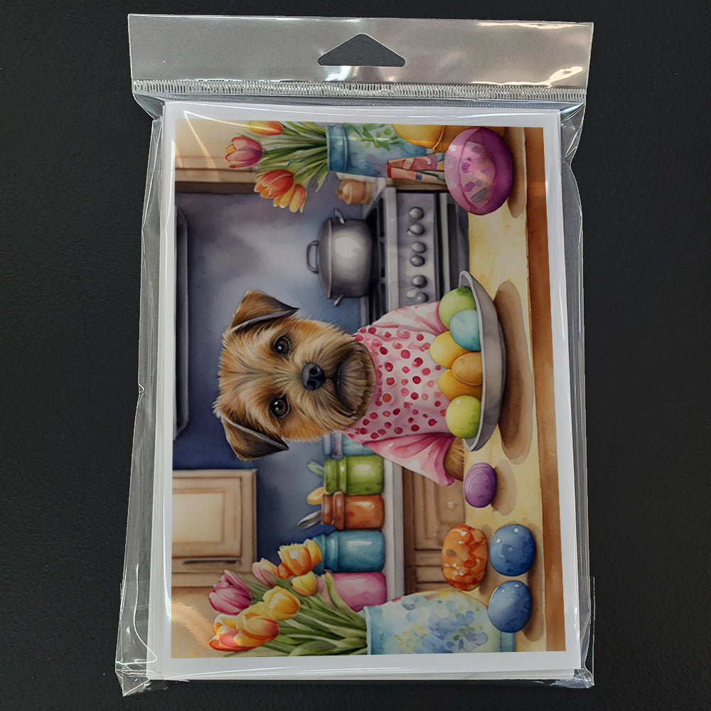 Decorating Easter Border Terrier Greeting Cards Pack of 8 Blank Cards with Envelopes Whimsical A7 Size 5x7