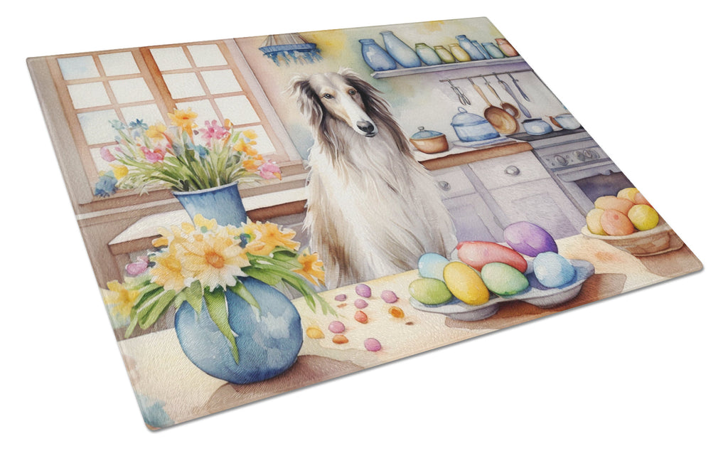Decorating Easter Borzoi Cutting Board Tempered Glass Kitchen Cutting Surface, Heat Resistant Chopping, Non-Slip Feet, Food Prep & Serving