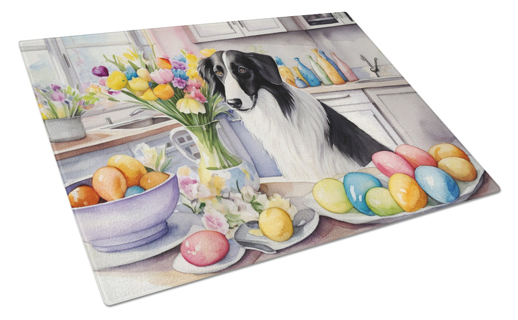 Decorating Easter Borzoi Cutting Board Tempered Glass Kitchen Cutting Surface, Heat Resistant Chopping, Non-Slip Feet, Food Prep & Serving