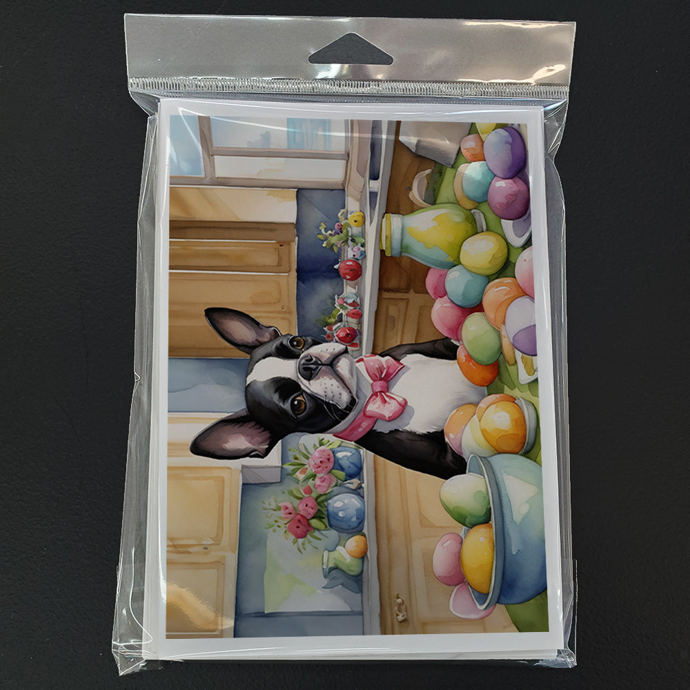 Decorating Easter Boston Terrier Greeting Cards Pack of 8 Blank Cards with Envelopes Whimsical A7 Size 5x7