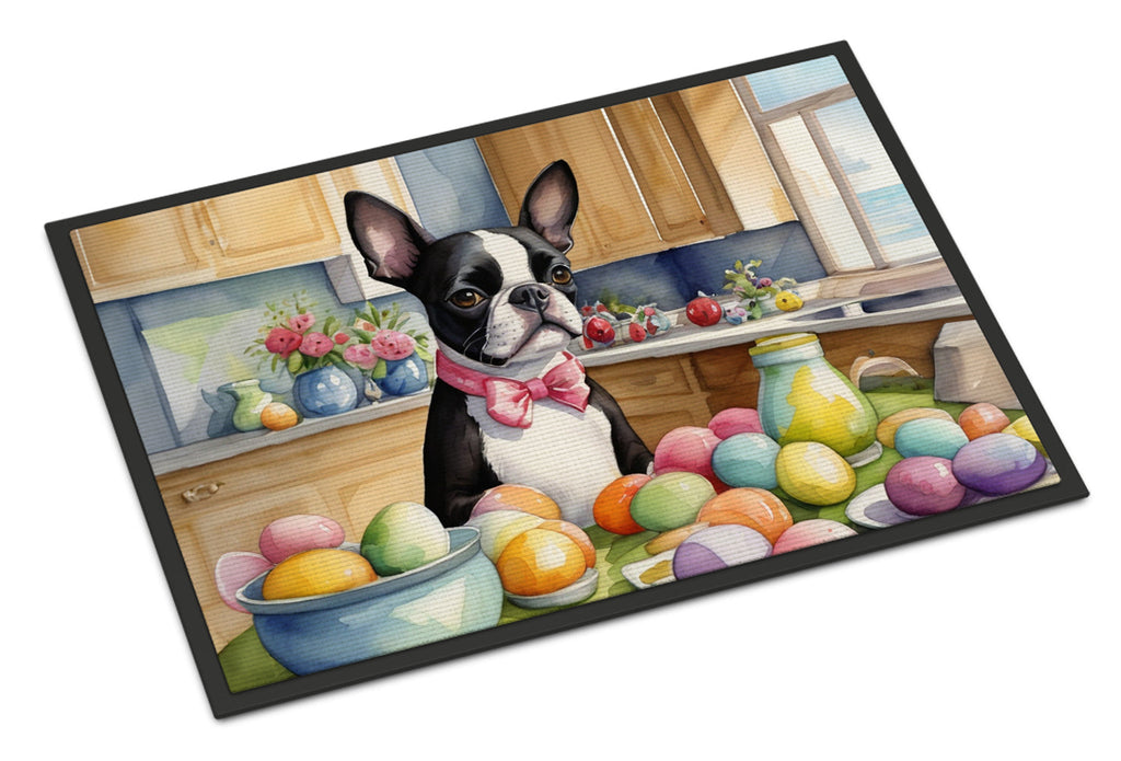 Decorating Easter Boston Terrier Doormat Indoor Outdoor 24H X 36W Front Door Mat Rugs for Entryway, Non Slip Washable Low Pile,