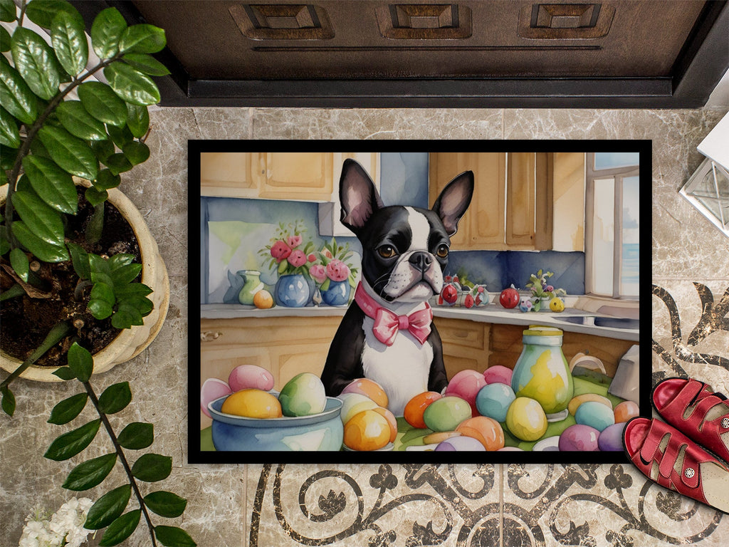 Decorating Easter Boston Terrier Doormat Indoor Outdoor 18H X 27W Front Door Mat Rugs for Entryway, Non Slip Washable