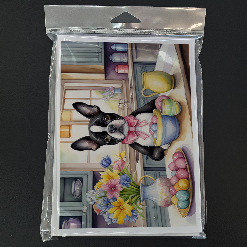 Decorating Easter Boston Terrier Greeting Cards Pack of 8 Blank Cards with Envelopes Whimsical A7 Size 5x7