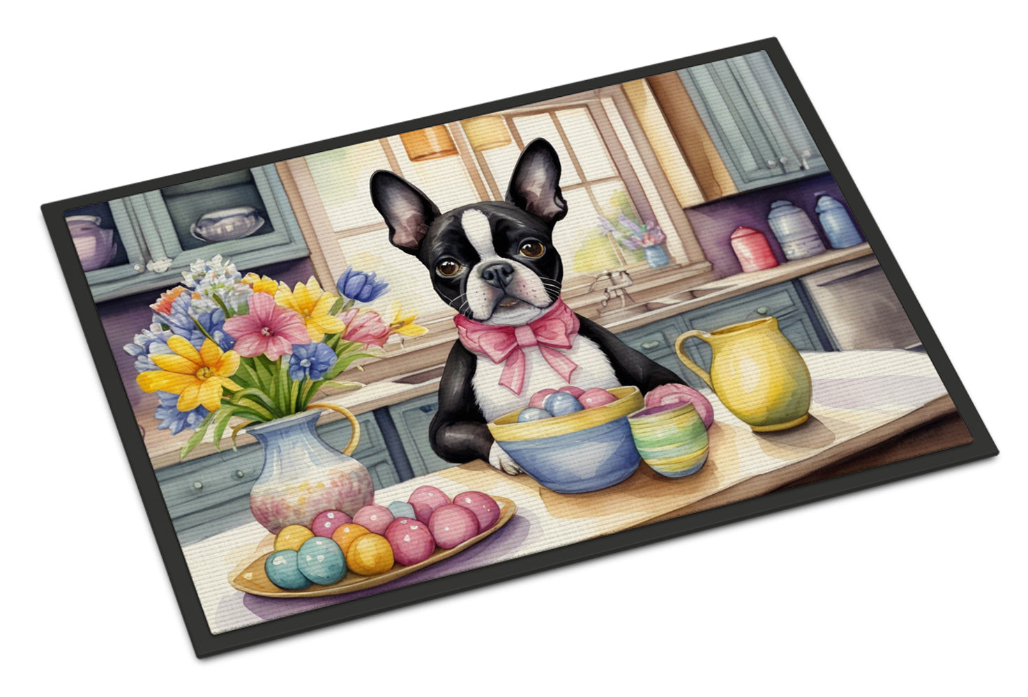 Decorating Easter Boston Terrier Doormat Indoor Outdoor 18H X 27W Front Door Mat Rugs for Entryway, Non Slip Washable