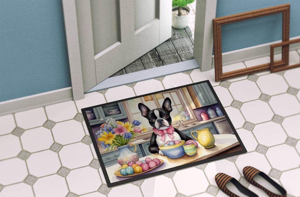 Decorating Easter Boston Terrier Doormat Indoor Outdoor 18H X 27W Front Door Mat Rugs for Entryway, Non Slip Washable
