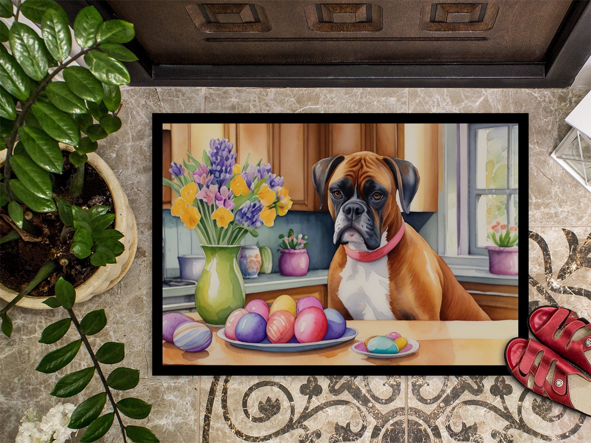 Decorating Easter Boxer Doormat Indoor Outdoor 24H X 36W Front Door Mat Rugs for Entryway, Non Slip Washable Low Pile,