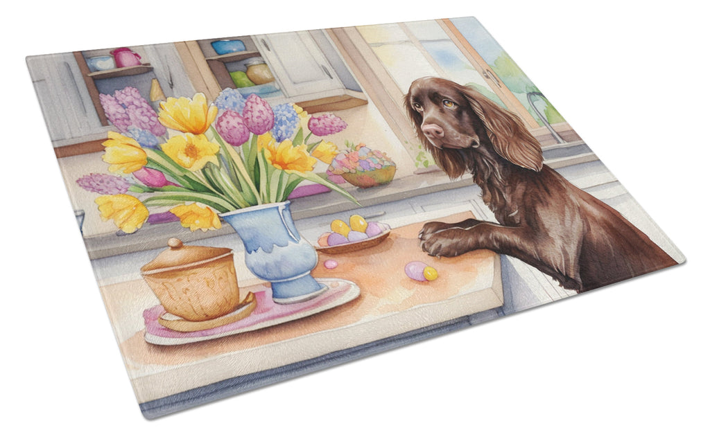 Decorating Easter Boykin Spaniel Cutting Board Tempered Glass Kitchen Cutting Surface, Heat Resistant Chopping, Non-Slip Feet, Food Prep & Serving