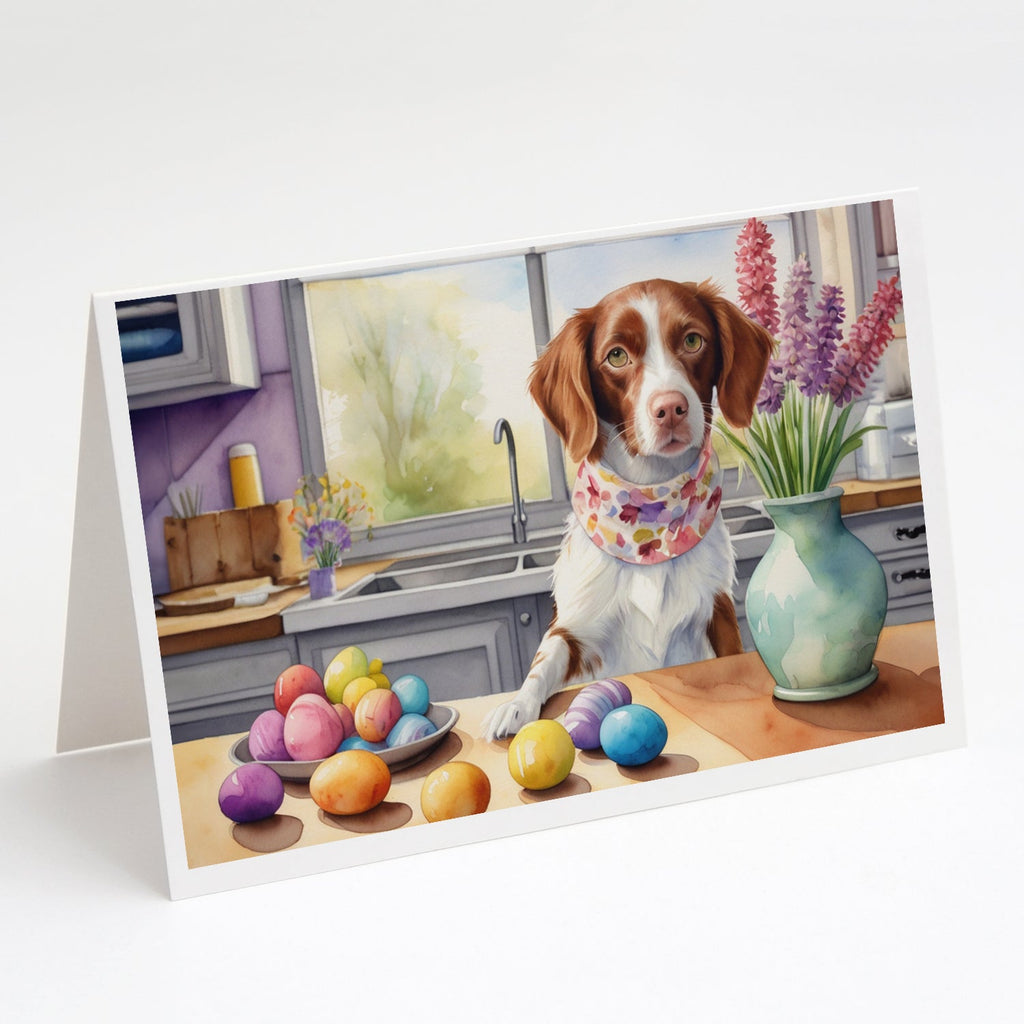 Decorating Easter Brittany Spaniel Greeting Cards Pack of 8 Blank Cards with Envelopes Whimsical A7 Size 5x7