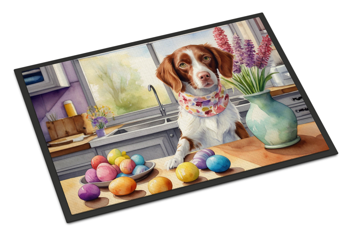 Decorating Easter Brittany Spaniel Doormat Indoor Outdoor 24H X 36W Front Door Mat Rugs for Entryway, Non Slip Washable Low Pile,