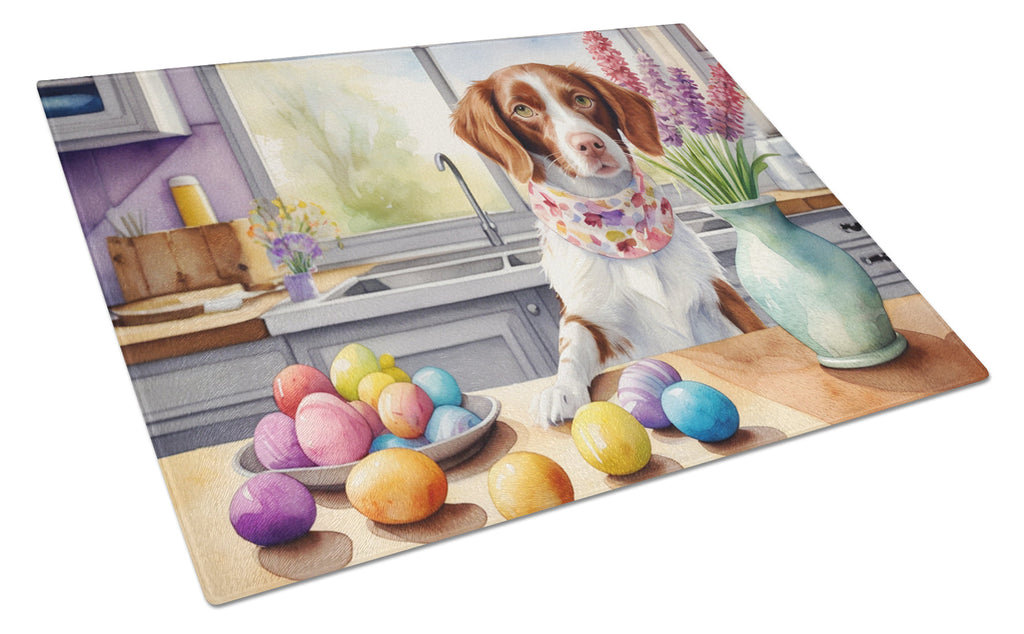 Decorating Easter Brittany Spaniel Cutting Board Tempered Glass Kitchen Cutting Surface, Heat Resistant Chopping, Non-Slip Feet, Food Prep & Serving