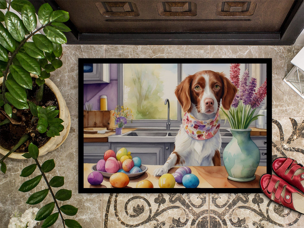 Decorating Easter Brittany Spaniel Doormat Indoor Outdoor 18H X 27W Front Door Mat Rugs for Entryway, Non Slip Washable