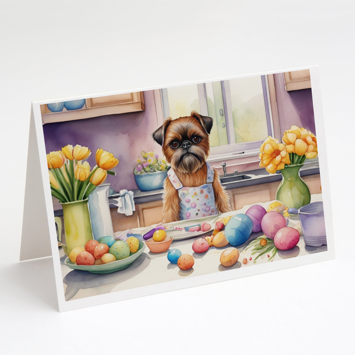 Decorating Easter Brussels Griffon Greeting Cards Pack of 8 Blank Cards with Envelopes Whimsical A7 Size 5x7