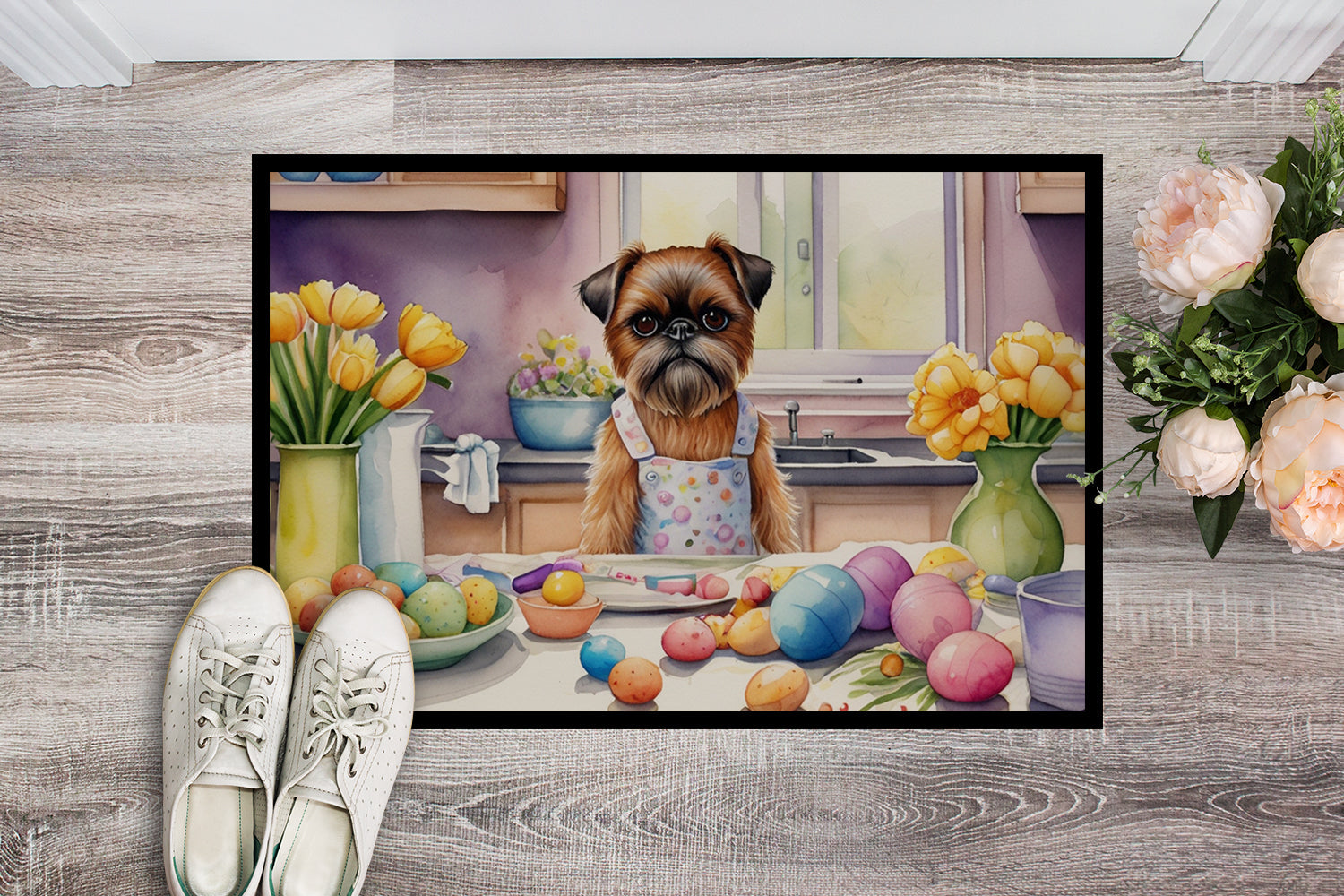 Decorating Easter Brussels Griffon Doormat Indoor Outdoor 18H X 27W Front Door Mat Rugs for Entryway, Non Slip Washable