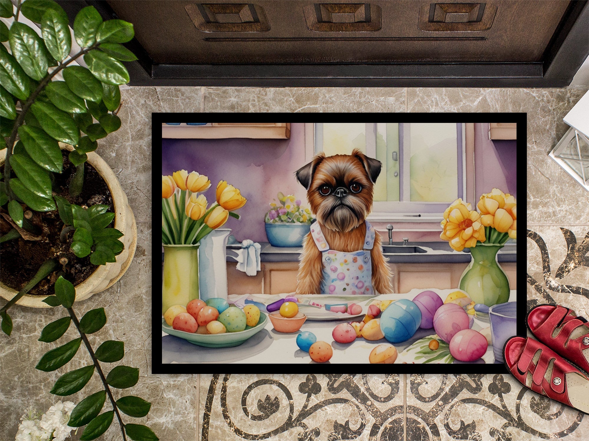 Decorating Easter Brussels Griffon Doormat Indoor Outdoor 18H X 27W Front Door Mat Rugs for Entryway, Non Slip Washable