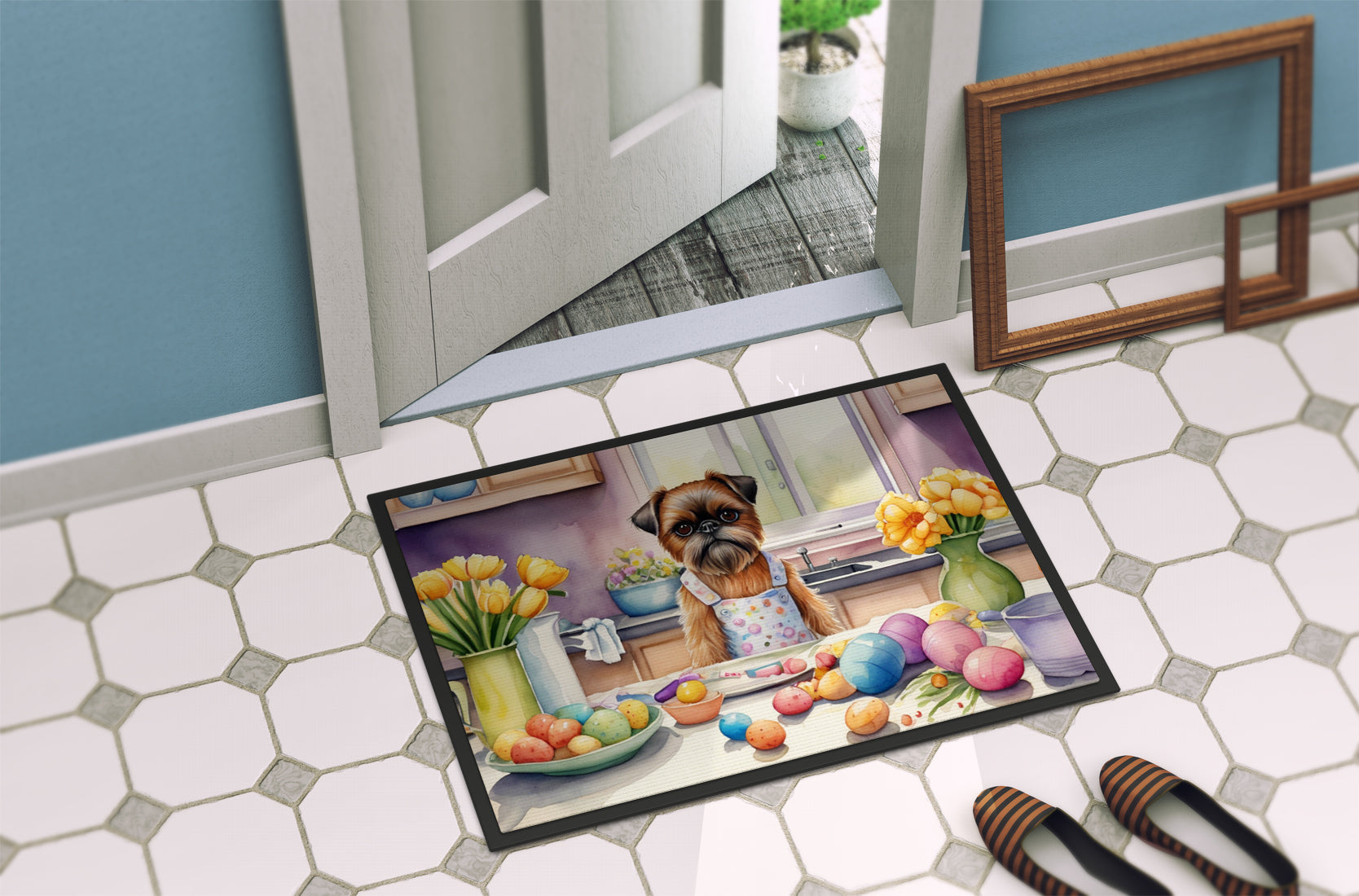 Decorating Easter Brussels Griffon Doormat Indoor Outdoor 18H X 27W Front Door Mat Rugs for Entryway, Non Slip Washable