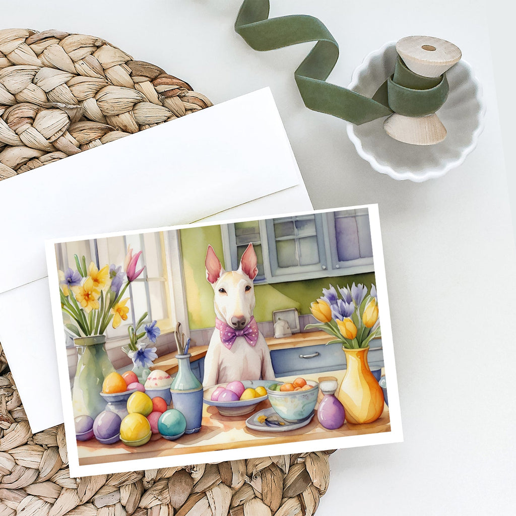 Decorating Easter Bull Terrier Greeting Cards Pack of 8 Blank Cards with Envelopes Whimsical A7 Size 5x7