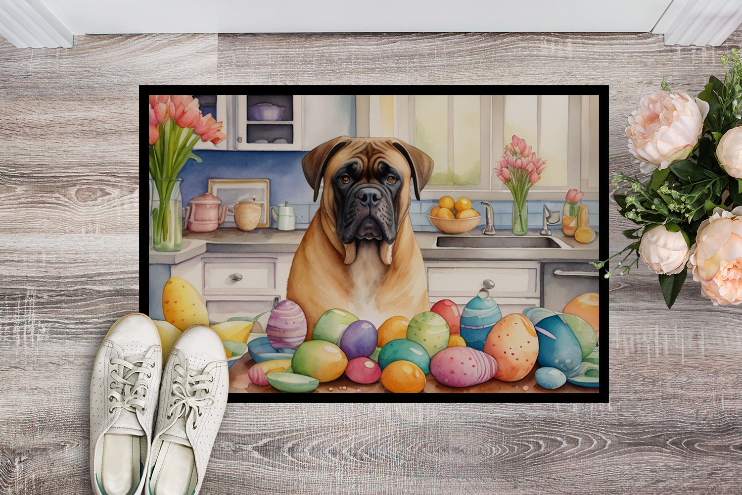 Decorating Easter Bullmastiff Doormat Indoor Outdoor 18H X 27W Front Door Mat Rugs for Entryway, Non Slip Washable