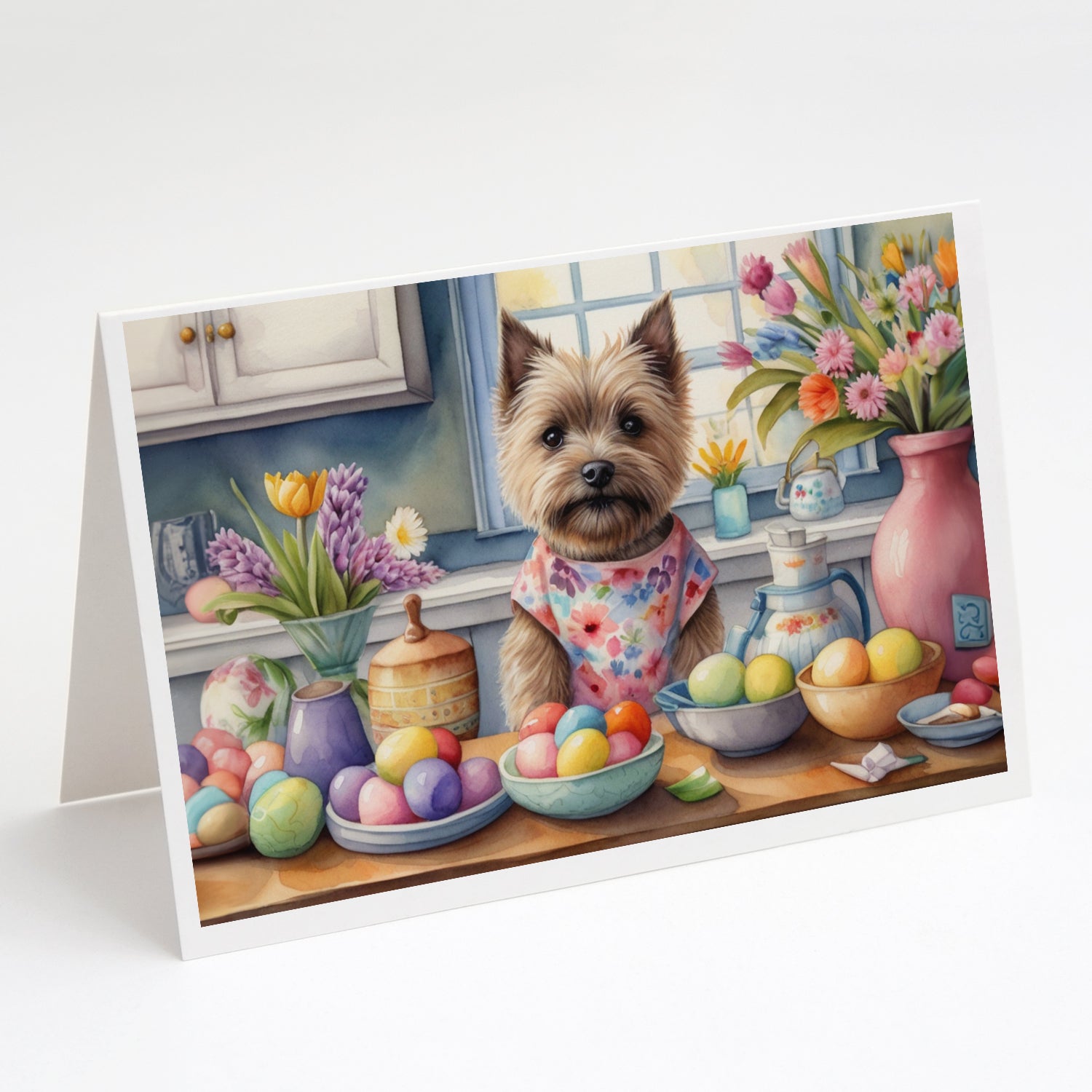 Decorating Easter Cairn Terrier Greeting Cards Pack of 8 Blank Cards with Envelopes Whimsical A7 Size 5x7