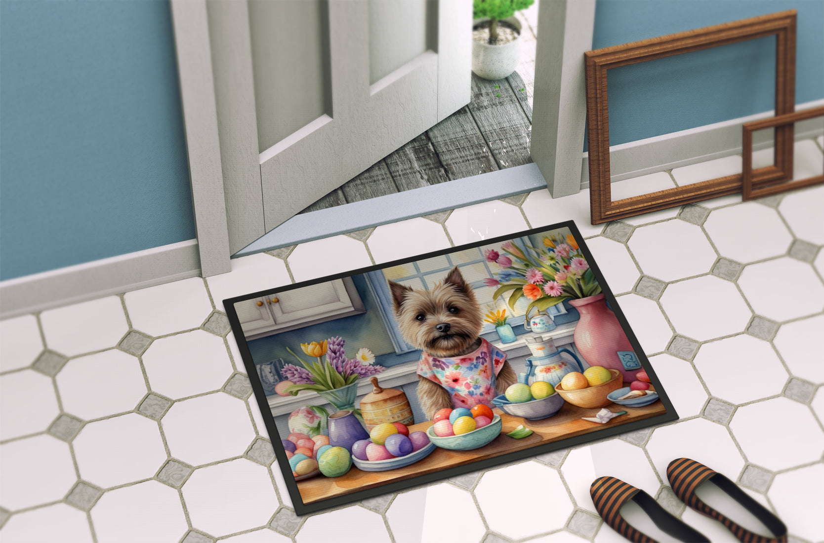 Decorating Easter Cairn Terrier Doormat Indoor Outdoor 18H X 27W Front Door Mat Rugs for Entryway, Non Slip Washable