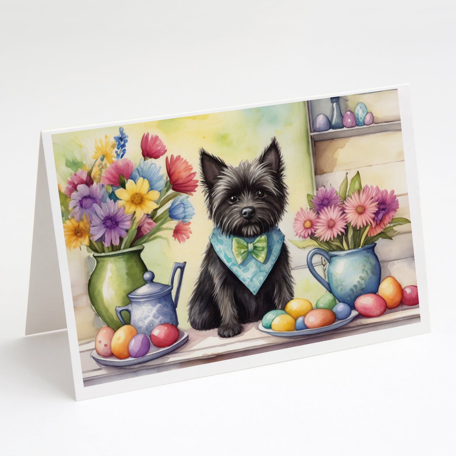 Decorating Easter Cairn Terrier Greeting Cards Pack of 8 Blank Cards with Envelopes Whimsical A7 Size 5x7