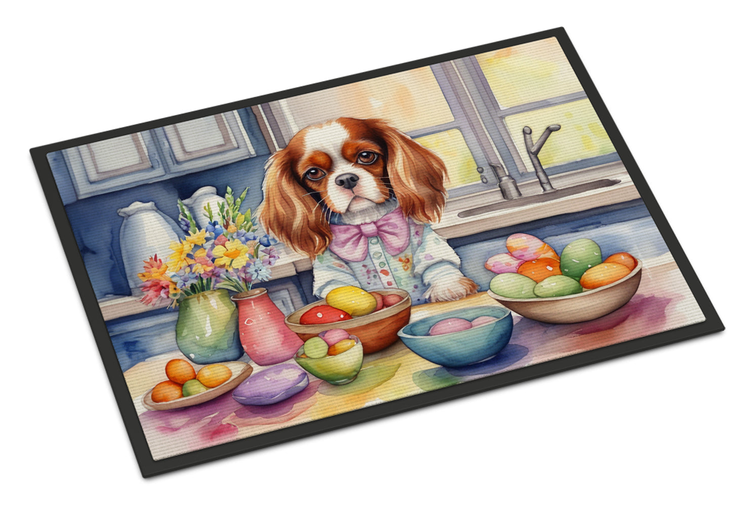 Decorating Easter Cavalier Spaniel Doormat Indoor Outdoor 24H X 36W Front Door Mat Rugs for Entryway, Non Slip Washable Low Pile,