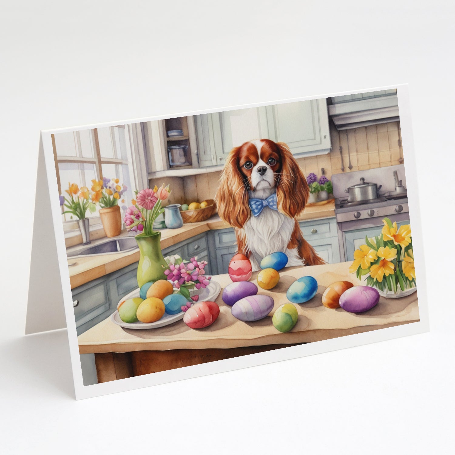 Decorating Easter Cavalier Spaniel Greeting Cards Pack of 8 Blank Cards with Envelopes Whimsical A7 Size 5x7